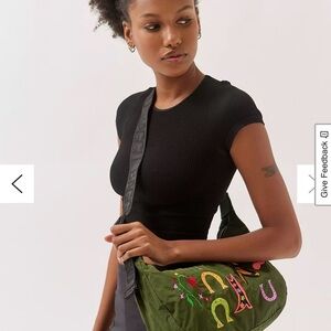BAGGU x Jessica Williams Embroidered Green Crossbody Bag